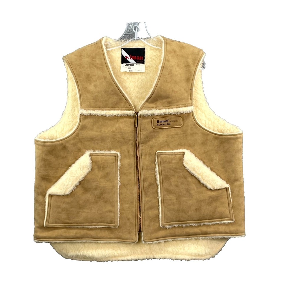 Vintage Wiman Suede Vest Mens XL Sherpa Lined Western Cowboy Biker Made in‎ USA